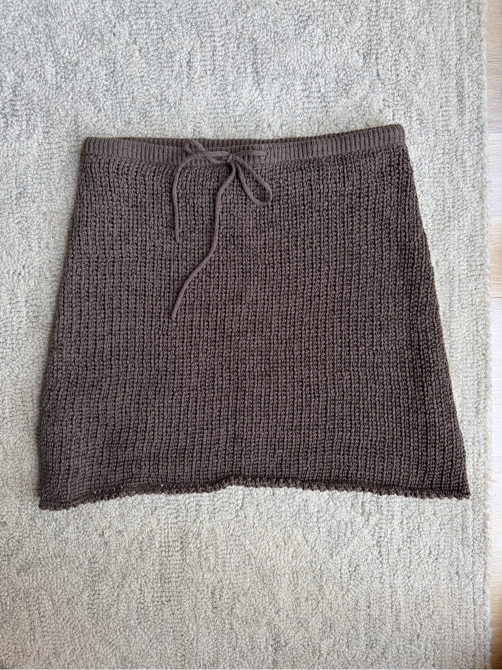 DISSH Margot Brown Knit Crochet Drawstring Mini Skirt